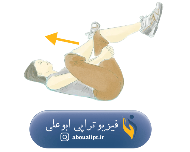 تصویر نشان‌دهنده‌ی فردی است که بر روی زمین دراز کشیده در حالی که پاها خم می‌باشند و یک پا بر روی پای دیگر قرار گرفته و به کمک دست‌ها به سمت .شکم کشیده شده
